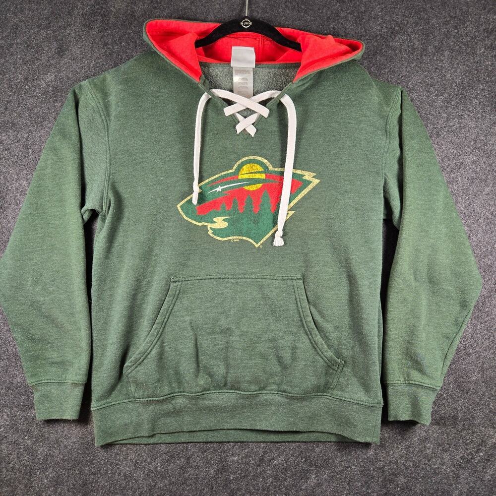 MN Minnesota Wild NHL Green Hoodie Sweatshirt Pullover Lace Up Sz M 38/40